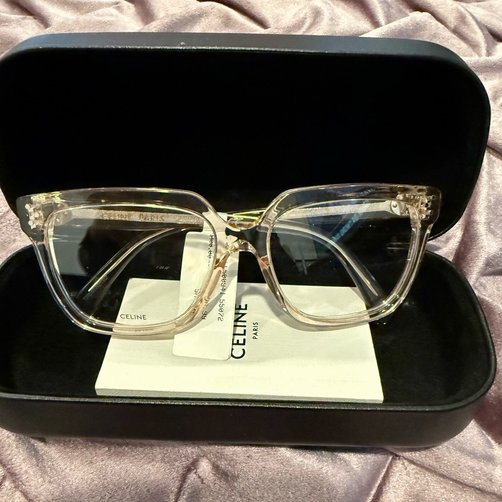 New Celine 3 Dot Square Transparent Clear Pink Optical Rx Glasses CL500941 072